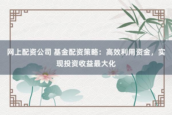 网上配资公司 基金配资策略：高效利用资金，实现投资收益最大化