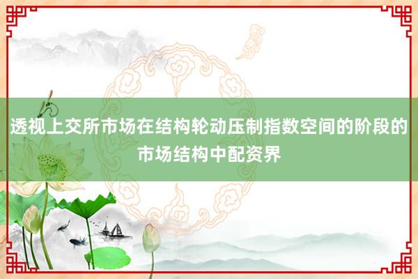 透视上交所市场在结构轮动压制指数空间的阶段的市场结构中配资界