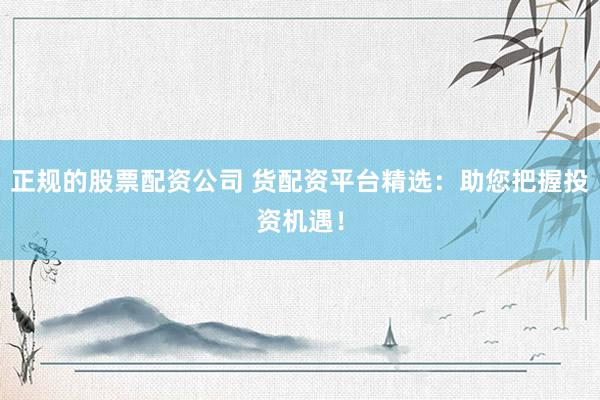 正规的股票配资公司 货配资平台精选：助您把握投资机遇！