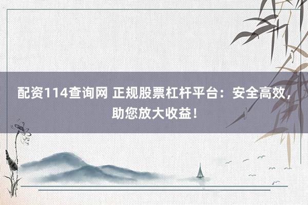 配资114查询网 正规股票杠杆平台：安全高效，助您放大收益！