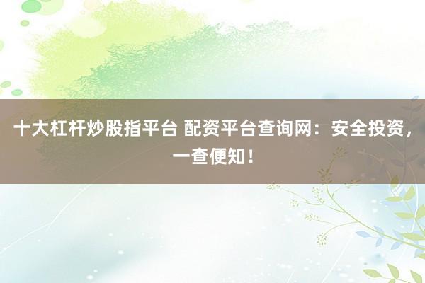 十大杠杆炒股指平台 配资平台查询网：安全投资，一查便知！